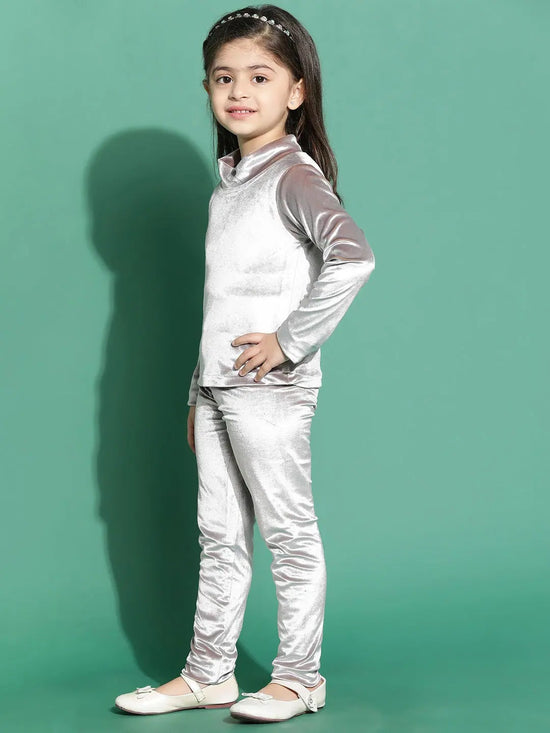 Tales & Stories Silver Top & Legging Set For Girls