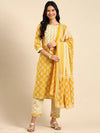 Women's Yellow Printed Kurta Set-BCSK-1506-Mustard