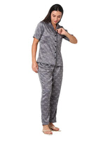 Smarty Pants Women's Silk Satin Grey Color Dog Print Night Suit