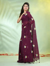 All Over Thread Embroidery Purple Cotton Handspun Saree-MA62CH33660046