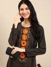 Women's Black Striped Kurta Set-GW-1178-Black