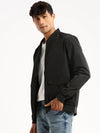 Men Black Mandarin Collar Solid Bomber-STCW-J-14-Black