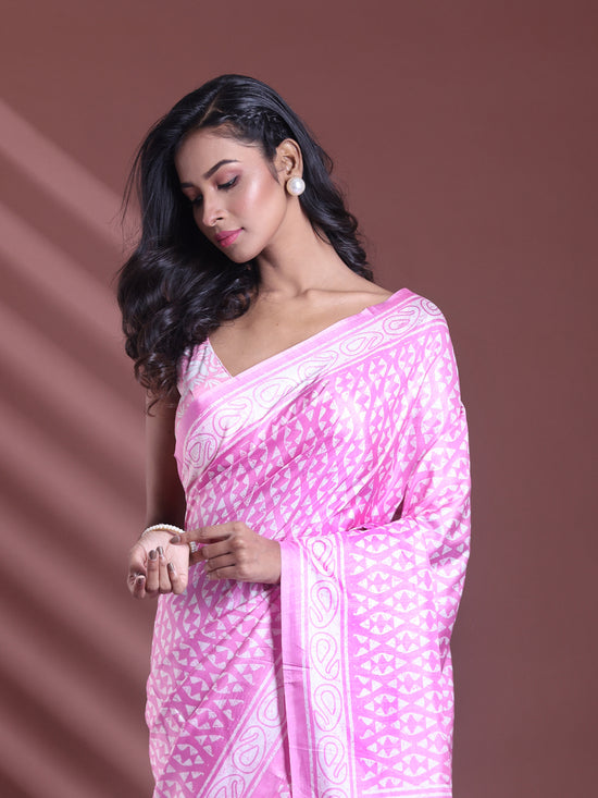 Pink Silk Soft Saree With Texture Print-MA60BSL01400066