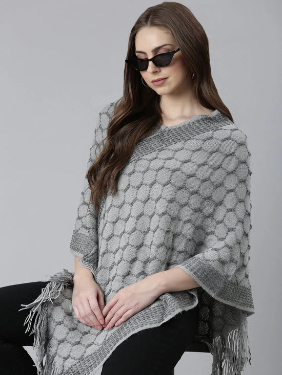 Women Grey Self Design Poncho-CHN-9971-3-Grey