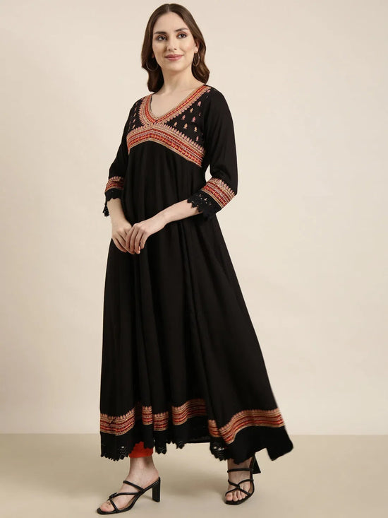 Women Anarkali Black Embellished Kurta-GW-4160-Black