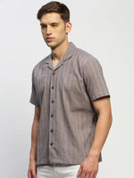 Men Grey Striped Shirt-JOUSKA-1746-Grey