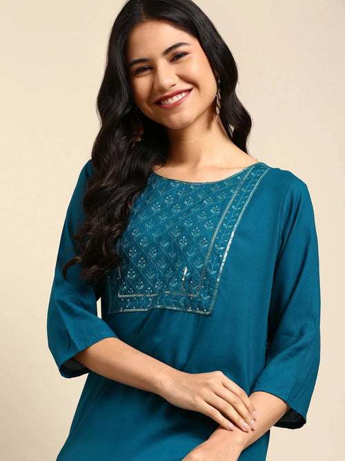 Women's Teal Solid Straight Kurta-NJ-3160222-Teal