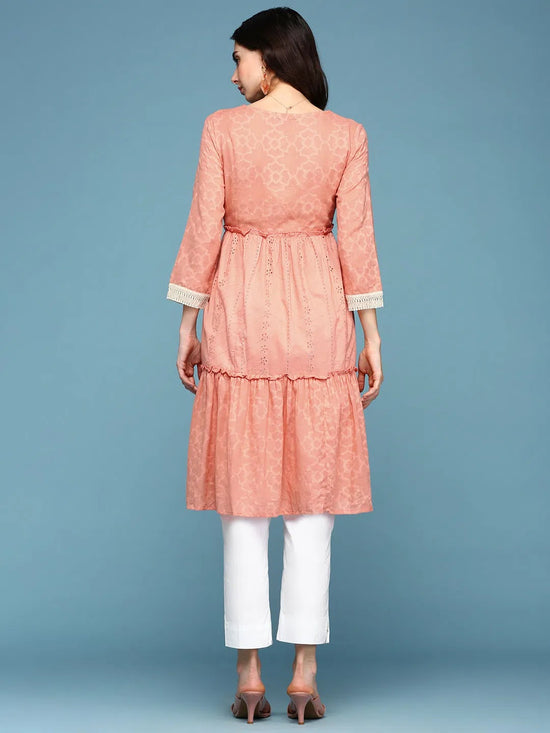 Women's Pink Solid Empire Kurti-ON-578-Peach