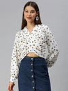 Women's White Printed Crop Top-AE-10308-Offwhitenavyblue