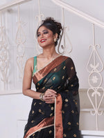 Black Cotton Saree With Zari Borders-MA64BCT401190051