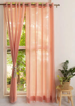 Solid Clay sheer 100% cotton plain curtain for Living room & bedroom - Light filtering - Rust - Pack of 1-230424009