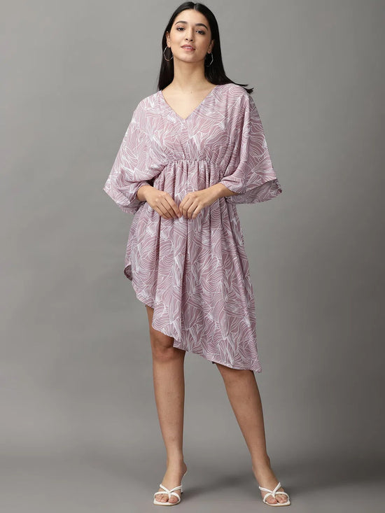 Women's Mauve Printed Fit and Flare Dress-AE-15777-Mauve