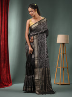 Black Blended Silk Handwoven Saree With Woven Zari Border-MA50BSL34830117