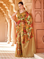 Saree Mall Women's Cotton Blend Rust Printed Designer Saree With Blouse Piece-NITRA205