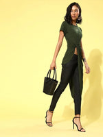 Veni Vidi Vici Olive Asymmetric Hem Long Top