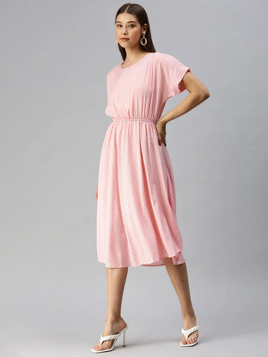 Women Peach Striped A-Line Dress-AE-9873-Peachwhite