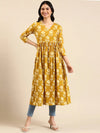 Women's Yellow Printed A-Line Kurta-SKF-080-4-Mustard