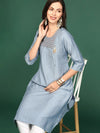 Women's Blue Solid Straight Kurta-DF-1211-Steel