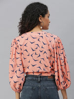 Women's Peach Printed Crop Tops-AE-10292-Peachnavyblue