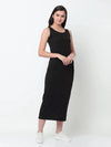 Rigo Solid Round Neck Sleeveless Maxi Dress