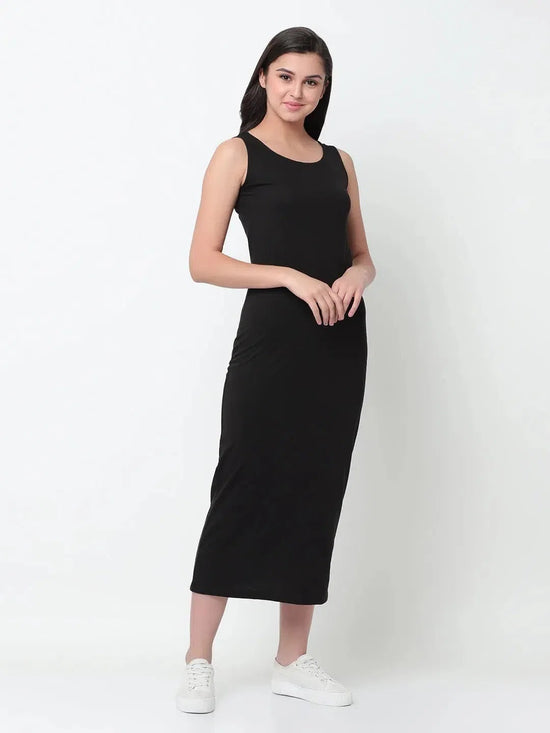 Rigo Solid Round Neck Sleeveless Maxi Dress