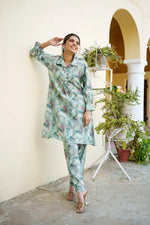 Vaasva Women Mint Muslin Printed Shirt & Pant Set