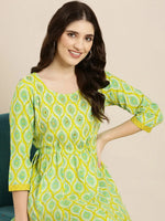 Women Lime Green Printed Anarkali Kurta-AT-A879-Limegreen