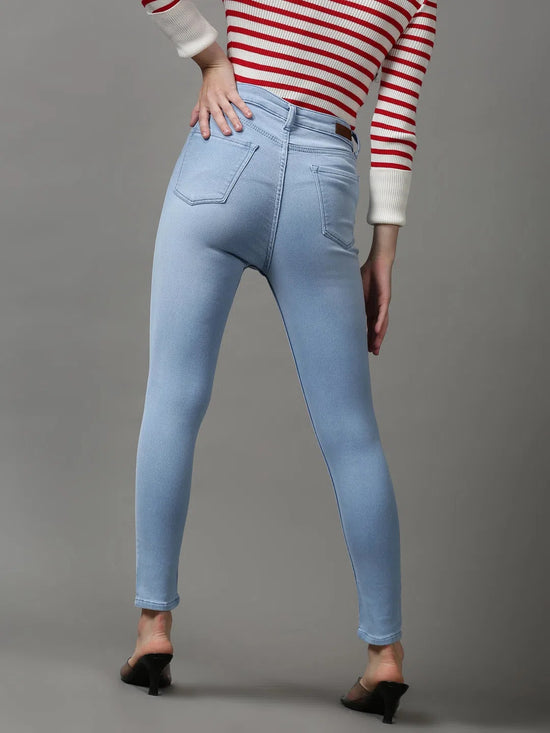 Women's Blue Solid Skinny Fit Denim Jeans-GZ-5349-Blue