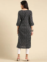 Women's Black Printed Straight Kurta-AT-A752-Black