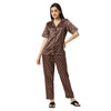 Smarty Pants Women's Silk Satin Chocolate Brown Color Aztec Printed Night Suit-SMNSP-882-S