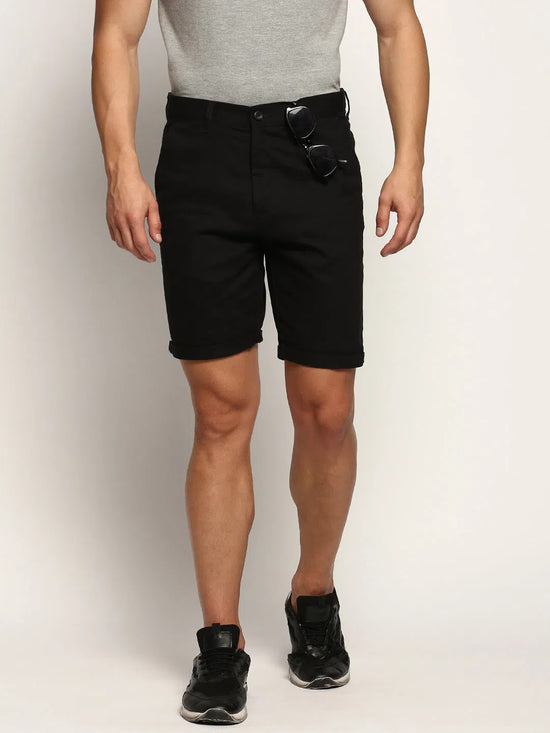 Men Black Solid Shorts-ORBIT-4-Black