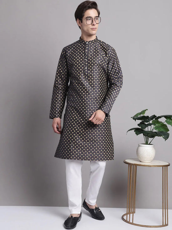 Men's Black Printed Silk Blend Kurta Payjama-JOKP-P-686Black