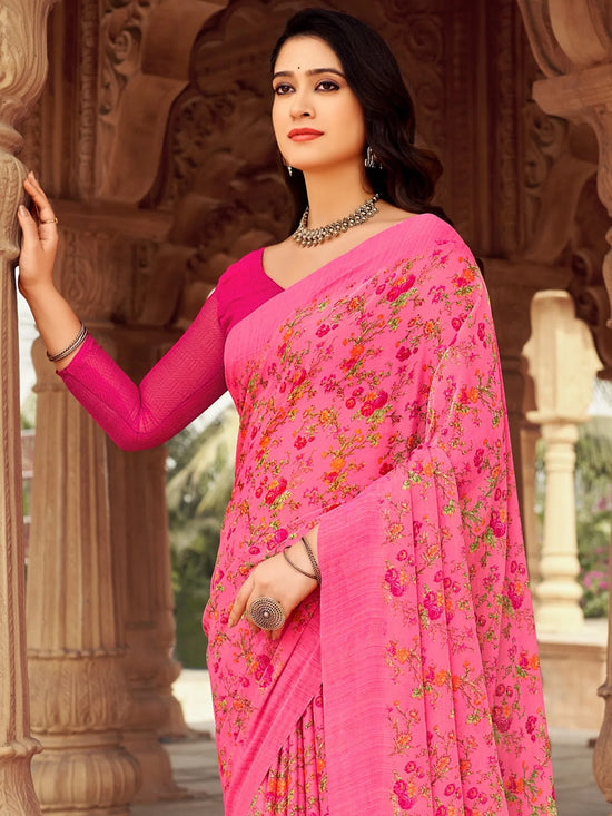 Saree Mall Women's Chiffon Pink Printed Designer Saree With Blouse Piece-STARCFN31502C