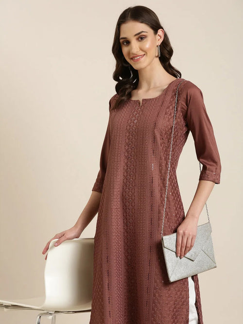 Women Brown Embellished Straight Kurta-SKC-1248-Brown