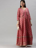 Women's Pink Floral Anarkali Kurta-BSM1012-Pink