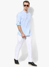 Hangup Men Slim Solid Men's Indian Wear-SkyBlueKurta