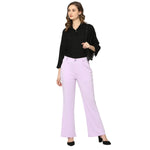 Smarty Pants Women's Cotton Lycra Bell Bottom Lilac Color Formal Trouser