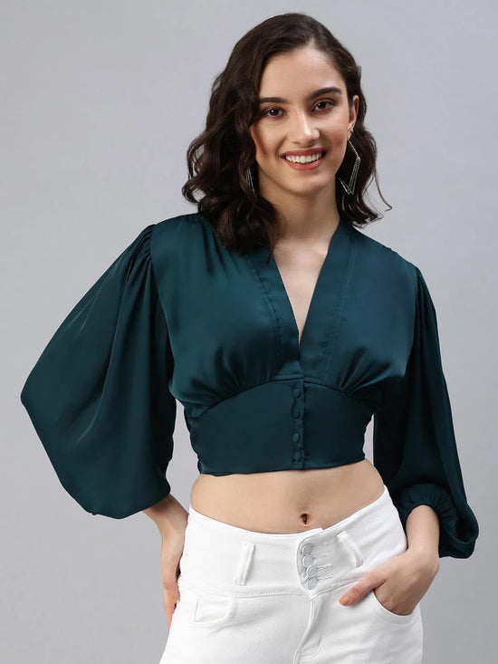 Women's Green Solid Crop Top-AE-10291-Green