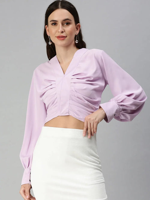 Women's Lavender Solid Crop Tops-AE-10310-Lavender