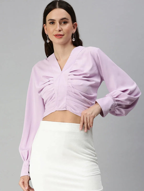 Women's Lavender Solid Crop Tops-AE-10310-Lavender