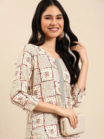 Women's Beige Printed Straight Kurta-AT-A552-K-Cream