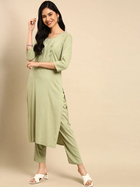 Women's Green Solid Kurta Set-SKC-3307-Green