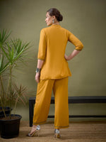 Women Mustard Placket Embroidered Shirt With Palazzos