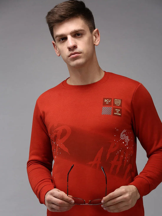 Men Orange Solid Sweatshirt-SCAW-37-Rust