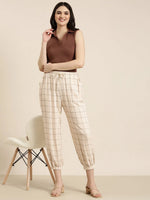 Women Cream Checked Jogger-AE-10472-Creamolive