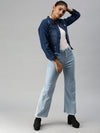 Women's Blue Solid Denim Jacket Jackets-AE-999153-Navyblue