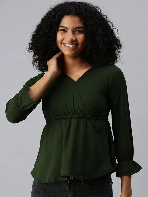 Women Olive Solid Peplum Top-AE-7015-Olive