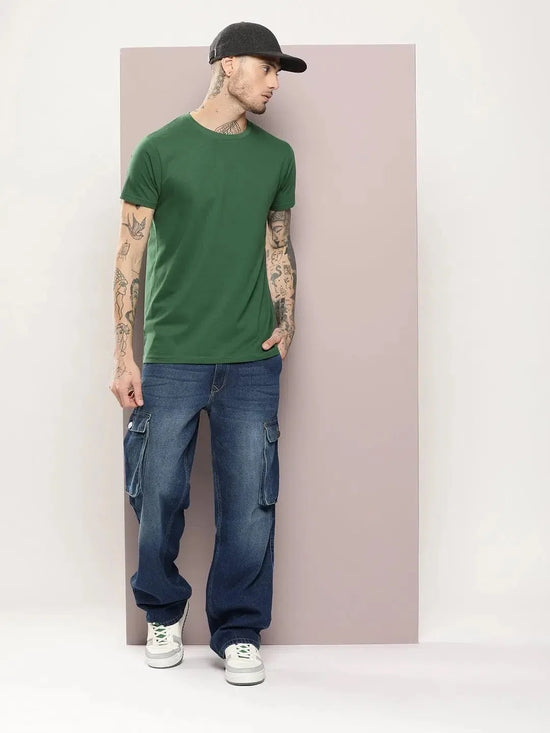 Dillinger Men's Dark Green Plain T-Shirt