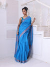 All Over Zari Weaving Sky Blue Cotton Saree With Zari Borders-MA64BCT401380025