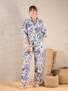 Women Blue Floral Tie Shirt With Ruched Cargo Pants